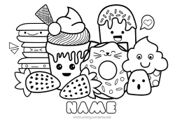 Free colouring Cute Cute Food Doughnuts Treats, sweets