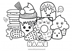 Free coloring Cute Kawaii Food Donuts Treats