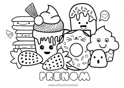 Coloriage à personnaliser Mignon Kawaii Nourriture Donuts Gourmandises, sucreries