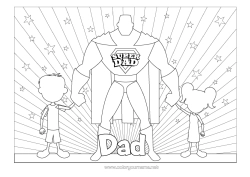 Free colouring Dad Happy birthday Girl Boy Hero Intermediate colouring sheets Super badge