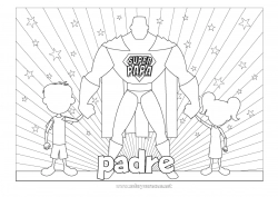 Niño página para colorear Papá Feliz día de fiesta Chica Chico Héroe Dibujos intermedios para colorear Insignia Super