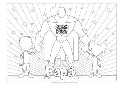 Colorear gratis Papá Feliz día de fiesta Chica Chico Héroe Dibujos intermedios para colorear Insignia Super