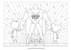 Pagina da colorare per bambini Papà Buona festa Ragazza Ragazzo Eroe Disegni intermedi Badge super