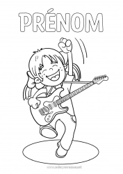 Coloriage à personnaliser Fille Enfant Musique Fête de la musique Guitare Instruments de musique Musicien Métiers de l'art