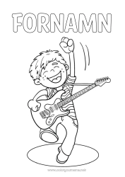 Gratis färgläggning Pojke Barn Musik Musikens dag Gitarr Musikinstrumenter Musiker Konstnärliga yrken