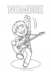 Colorear gratis Chico Niño Música Día Mundial de la Música Guitarra Instrumentos de música Músico Profesiones Artísticas