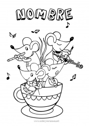 Colorear para personalizar Ratón Taza Música Cuento de hadas Bebidas Animales del bosque Día Mundial de la Música Instrumentos de música Flauta Violín