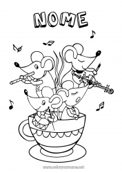 Disegno gratuito Topo Tazza Musica Fiaba Bevanda Animali della foresta Festa della musica Strumenti musicali Flauto Violino