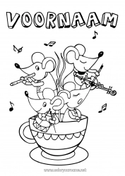 Gratis tekening Muis Mok Dier Muziek Sprookje Drankje Bosdieren Muziekfestival Muziekinstrumenten Fluit Viool
