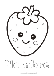 Colorear gratis Lindo Kawaii Frutas Dibujos fáciles para colorear Fresa