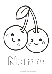 Free colouring Cute Cute Cherry Fruit Easy colouring pages
