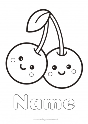 Free drawing Cute Kawaii Cherry Fruits Easy coloring pages