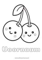 Gratis kleurplaat Schattig Kawaii Kersen Fruit Eenvoudige kleurplaten