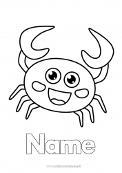 Free coloring Kawaii Sea Animal Crab Easy coloring pages Marine or aquatic animals