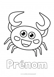 Coloriage gratuit Kawaii Mer Animal Crabe Coloriages faciles Animaux marins ou aquatique