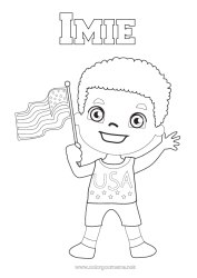 Kolorowanka do personalizacji Chłopiec USA Flaga 4 lipca