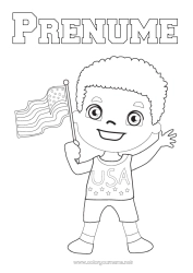 Pagină de colorat personalizată Băiat SUA Steag 4 iulie