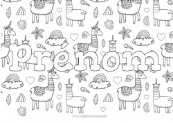 Coloriage gratuit Licorne Lama Nom décoré Dragons, licornes et animaux fantastiques Autres animaux du monde