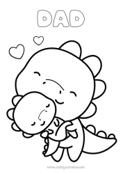Free colouring Cute Dad Mum Dinosaurs I love you. Dragon Child Animal Dragons, unicorns, and fantastical creatures Adult