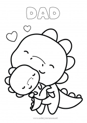 Child coloring page Cute Dad Mum Dinosaurs I love you Dragon Child Animal Dragons, unicorns and fantastic animals Adult