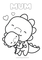 Free colouring Cute Dad Mum Dinosaurs I love you. Dragon Child Animal Dragons, unicorns, and fantastical creatures Adult