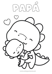 Colorear gratis Lindo Papá Mamá Dinosaurios Te amo Dragón Niño Animales Dragones, unicornios y animales fantásticos Adulto