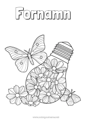 Färgläggningssida att anpassa Blommor Lugn och zen Sommar Fjäril Djur Komplexa målarbilder Insekter Antistress Glödlampa