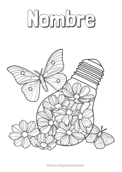 Colorear gratis Flores Calma y zen Verano Mariposa Animales Dibujos complejos para colorear Insectos Antiestrés Bombilla