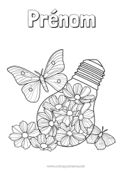 Dessin gratuit Fleurs Calme et zen Été Papillon Animal Coloriages complexes Insectes Anti-stress Ampoule