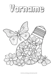 Kostenlose Malvorlage Blumen Ruhig und gelassen Sommer Schmetterling Tier Komplexe Ausmalbilder Insekten Anti-Stress Glühbirne