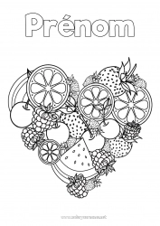 Coloriage gratuit Coeur Été Cerise Fruits Fraise Pastèque Citron Orange