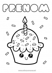 Coloriage gratuit Bougie Mignon Gâteau Anniversaire Kawaii