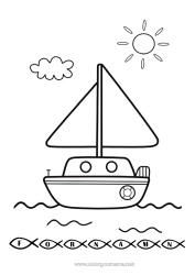 Gratis färgläggning Sommar Hav Fordon Båt Segelbåt Marina fordon