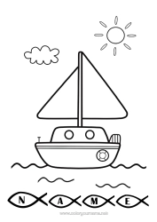 Free colouring Summer Sea Vehicles Boat Sailboat Marine vehicles