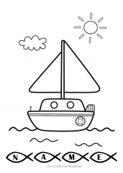 Free drawing Summer Sea Boat Sailing boat Maritime vehicles