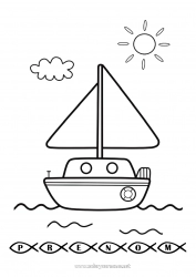 Coloriage gratuit Été Mer Bateau Voilier Véhicules maritimes