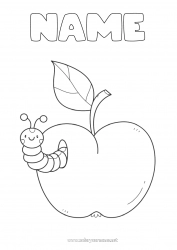 Free coloring Summer Spring Fruits Easy coloring pages Insects Apple Caterpillar