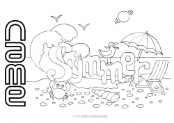 Free coloring Bird Summer Beach Sea Animal Crab Marine or aquatic animals Flying birds and mammals