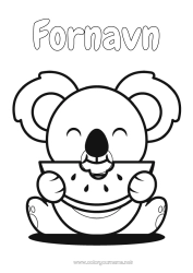 Gratis farvelægning Sød Kawaii Mad Dyr Koala Frugter Nem farvelægning Andre dyr i verden Vandmelon