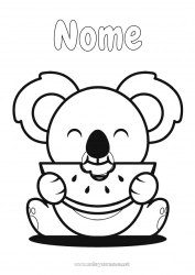 Colorare per personalizzare Carino Kawaii Cibo Animale Koala Frutta Disegni da colorare facili Altri animali del mondo Anguria