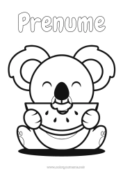 Desen liber de colorat Drăguț Drăguț Mâncare Animal Koala Fructe Desene de colorat ușoare Alte animale din lume Pepene verde