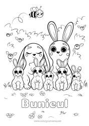 Pagină de colorat gratuită Drăguț Iepure Copil Animal Animale din pădure Adult Familie