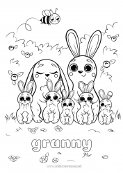 Child coloring page Cute Bunny Child Animal Forest animals Adult Family