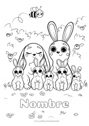 Colorear gratis Lindo Conejo Niño Animales Animales del bosque Adulto Familia