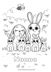 Pagina da colorare per bambini Carino Coniglio Bambino Animale Animali della foresta Adulto Famiglia
