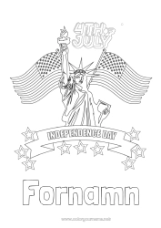 Färgläggningssida att anpassa USA Frihetsgudinnan Flagga 4 juli Monument