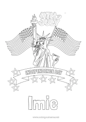 Kolorowanka do personalizacji USA Statua Wolności Flaga 4 lipca Pomnik