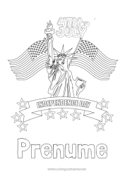 Pagină de colorat personalizată SUA Statuia Libertății Steag 4 iulie Monument