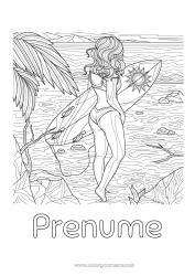 Pagină de colorat personalizată Sport Vara Plajă Desene de colorat complexe Surf Costum de baie Sporturi nautice