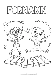 Färgläggningssida att anpassa Flicka Pojke Barn Musik Musikens dag Piano Musikinstrumenter Häftets omslag